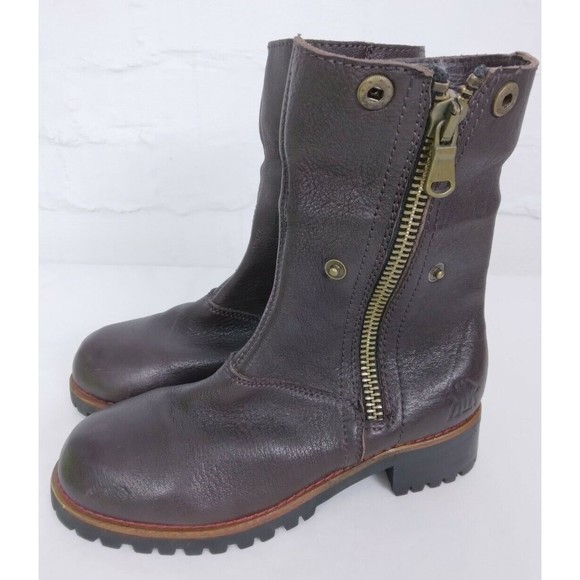 KLR Women's Brown Leather Boots Side Zip Chunky Heel Y2K 11017 Size 7 - Picture 8 of 9